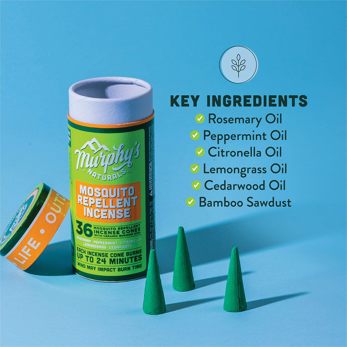 Murphy’s Naturals Mosquito Repellent Incense Cones | DEET Free with Plant Based Essential Oils | 24 Minute Burn Time per Cone | Includes Ceramic Burning Dish | 36 Cones | 2 Pack