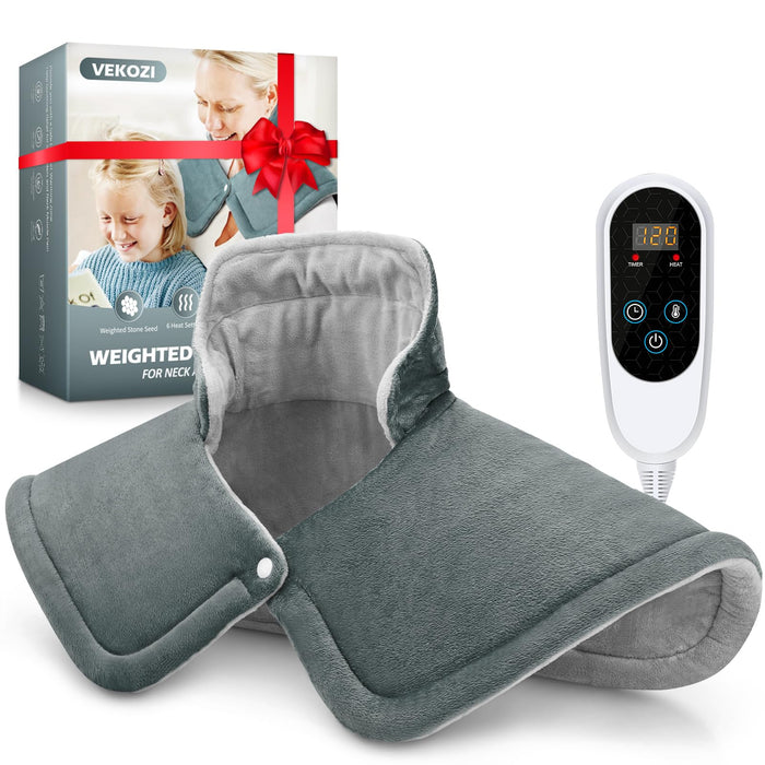 Heating Pad for Neck and Shoulders, 2lb Weighted Neck Heating Pad for Back Pain Relief, 6 Heat Settings 4 Auto-Off, Gifts for Women Men Mom for Christmas, Birthday, Mothers Day,17"x23" Gray