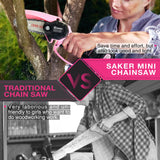 Saker Mini Chainsaw,Portable Electric Pink Mini Chainsaw Cordless,Handheld Chainsaw for Tree Branches,Courtyard, Household and Garden,By 2PCS 20V 1500mAh Batteries and 3 PCS Chains