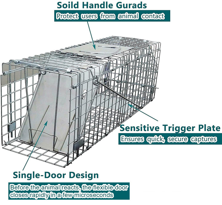 Large 1-Door Humane Animal Trap for Raccoons, Cats, Groundhogs, Opossums, with Metal Guard Handle, 24inch x 7.5inch x 8.3inch