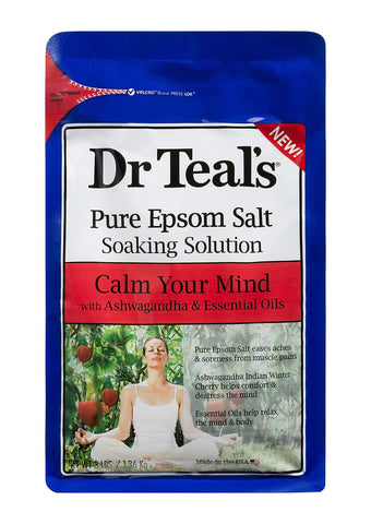 Teal's Pure Epsom Salt Soak, Calm Your Mind Ashwagandha, 3 Lbs (Pack of 2) Product package may vary