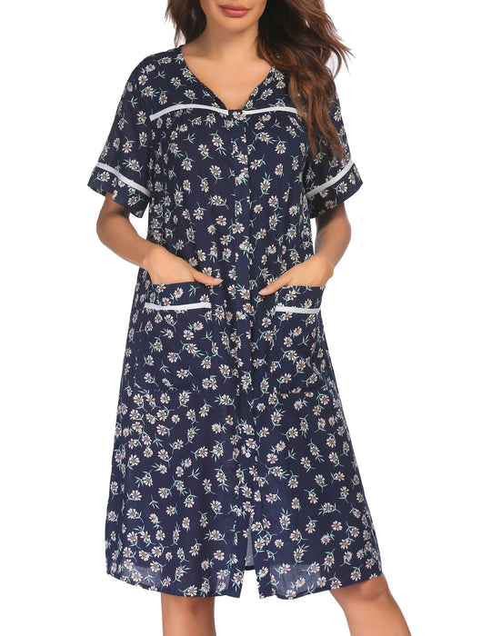 Ekouaer Womens Nightgown Nightshirt Sleepwear House Dresses for Elderly Lightweight Summer Robes with Pockets Pat1 X-Large