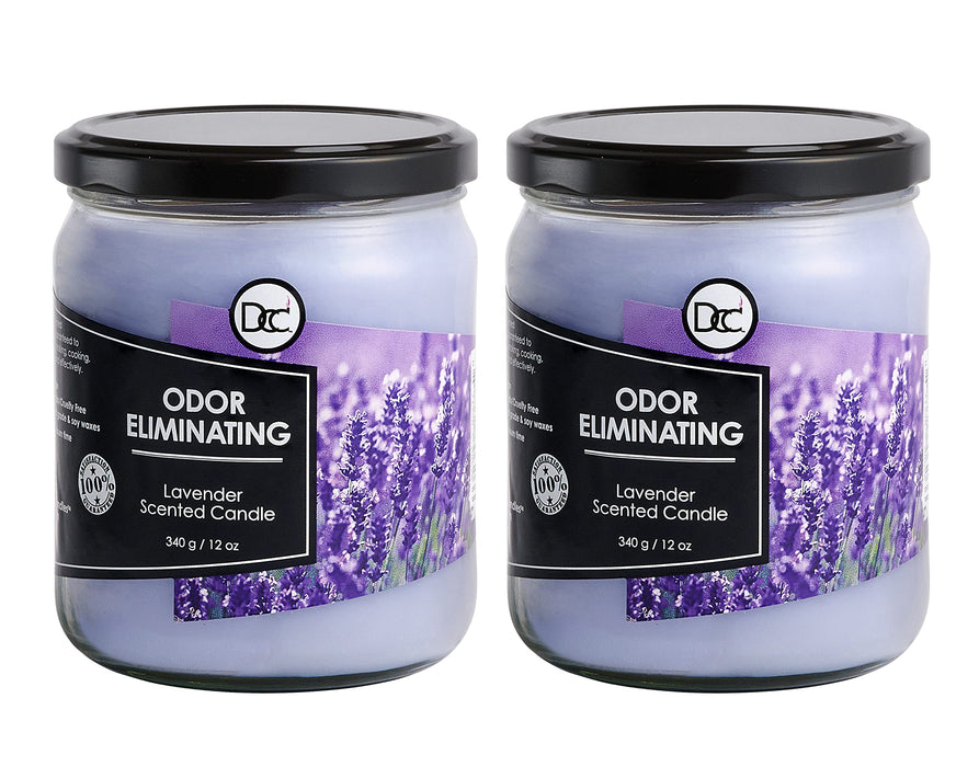 Lavender 2 Pack Odor Eliminating Highly Fragranced Candle - Eliminates 95% of Pet, Smoke, Food, and Other Smells Quickly - Up to 80 Hour Burn time - 12 Ounce Premium Soy Blend