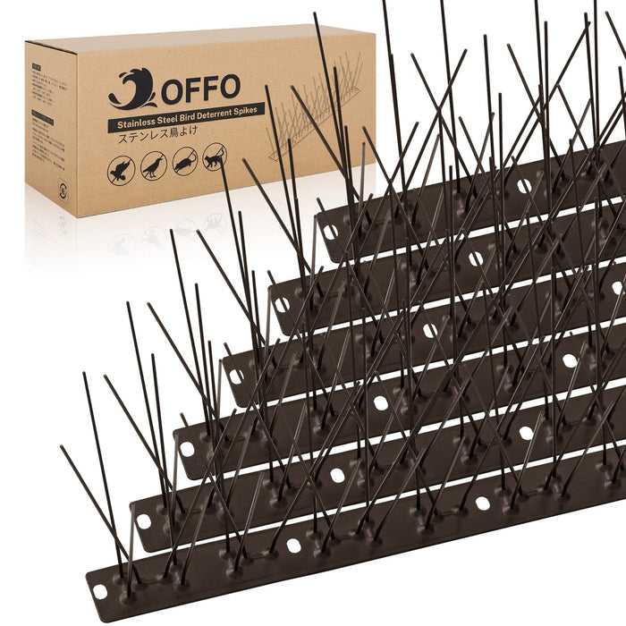 OFFO Brown Bird Spikes Pre-Assembled for Pigeons Birds, Cover 24 Feet Durable Bird Spikes with Stainless Steel for Fence Roof Mailbox Window