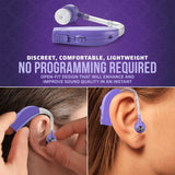 Digital Hearing Aid Amplifier Set - Rechargeable Behind the Ear Personal Sound Amplification Device - for Adults and Seniors with All-Day Battery Life, (Single Unit, Purple)