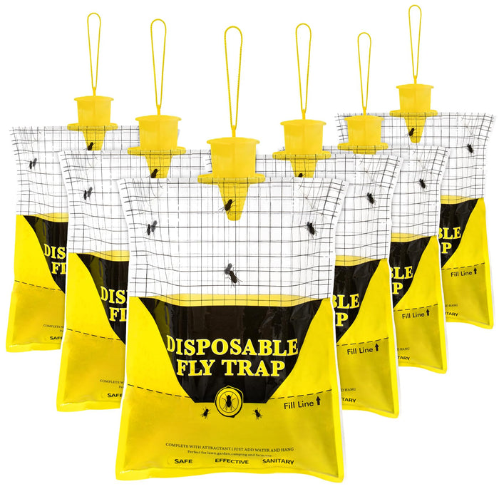 Big Bag Disposable Fly Traps Outdoor Hanging, Ranch Stable Horse Fly Hunter Trap Control Indoor for Home for Barn, Mosquito Bug Flying Insect Trap Catchers Killer Repellent 6 Natural Pre-Baited