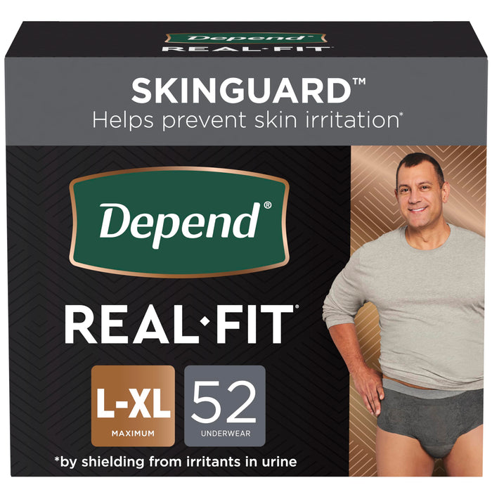 Depend Real Fit Incontinence Underwear for Men, Disposable, Maximum Absorbency, Large/Extra-Large, Black, 52 Count (2 Packs of 26), Packaging May Vary