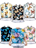 6 Pcs Adult Bibs for Eating with Crumb Catcher Washable Eating Bib Flower Butterfly Reusable Waterproof Clothing Protector Eating Cloth for adults Women Men Elderly Seniors Disabled (Classic Pattern)