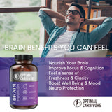 Optimal Carnivore Lions Mane Mushroom Supplement & Beef Brain, Powerful Nootropics Brain Support Supplement, Brain Supplements for Memory and Focus, 180 Capsules