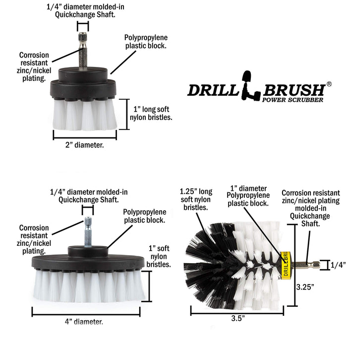 Drill Brush Power Scrubber by Useful Products Drillbrush 3 Piece Drill Brush Cleaning Tool Attachment Kit for Cleaning Furniture, Carpet, Chairs, Shower Door Glass – Drill Brush Wheel Cleaner Kit