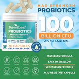 ForestLeaf Clinically Studied Probiotics 100 Billion CFU, 26 Strains with Organic Prebiotic Blend & Digestive Enzymes - Probiotic Prebiotic for Men & Women - Probiotics Digestive Health 30 Capsules