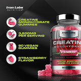 Iron Labs Nutrition Creatine Monohydrate Gummies for Men and Women (90 Gummy Bears) - Lab Tested 3600mg Per Serving - Strawberry Flavor - High Strength Creatine for Men & Women (90 Vegan Gummies)