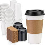 Fit Meal Prep 50 Pack 16 oz Disposable Coffee Cups with Lids and Kraft Sleeves, Premium To Go Coffee Cups with Lids, Durable Thickened Paper Hot Coffee Cup for Cold/Hot Beverage Chocolate Cocoa Tea