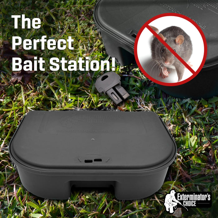 Exterminator’s Choice - Bait Station - Includes 12 Small Bait Station and One Key - Heavy Duty Bait Box for Mice and Other Pests - Durable and Discreet