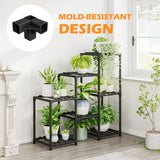 Bamworld Outdoor Black Plant Shelf Indoor Tiered Table for Multiple Plants 3 Tiers 7 Potted Ladder Plant Holder Pot Stand for Window Garden Balcony Living Room