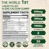 Plant Based Calcium Supplement 600mg, Whole Foods Algae Calcium Magnesium 2:1 Ratio with Vitamin D3, K2, Zinc for Bone Strength, Sugar Free Calcium Gummies for Women & Men, Vegan, Peach Flavor, 60 Cts