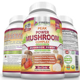 FRESH HEALTHCARE Mushroom Supplement - Lions Mane, Cordyceps, Reishi, Turkey Tail, and Shitake - Immune and Brain Support - Peak Power Mushroom Supplement - 90 Vegan Capsules