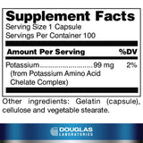 Douglas Laboratories Potassium 99 mg Chelated | Supports Nerve Impulses, Skeletal Muscle Function, and Already Normal Blood Pressure* | 100 Capsules
