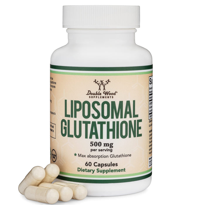 Liposomal Glutathione Supplement 500mg per Serving, 60 Capsules (Vegan Safe, Manufactured in The USA, Non-GMO) Max Absorption Liposomal Glutathione with Genuine Smell and Taste by Double Wood