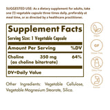 Solgar Choline 350 mg, 100 Vegetable Capsules - Supports Healthy Brain & Cellular Function - Vegan, Gluten and Dairy Free, Kosher - 100 Servings