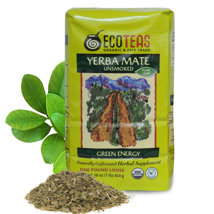 ECOTEAS - Organic Unsmoked Yerba Mate Tea Pure Loose Leaf 1Lb Detox Hi Caf Energy