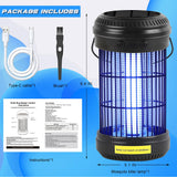 Lulu Home Solar Bug Zapper, 1400V High Voltage Electric Mosquito Killer with 3 Lighting Modes, Type-C Cable Charged Waterproof Fly Trap for Indoor Outdoor Hiking Camping Tent Hanging