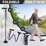 Walking Cane ATMTV Cane for Woman | Mobility & Daily Living Aids | 5-Level Height Adjustable Walking Stick | Comfortable Plastic T-Handle Portable Folding Cane with Replace Tip Purple Flower