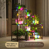 Bamworld Plant Stand with Fairy Lights 3 Tiers 7 Potted Ladder Plant Holder Wood Flower Stand for Home Decor, Plant Gift