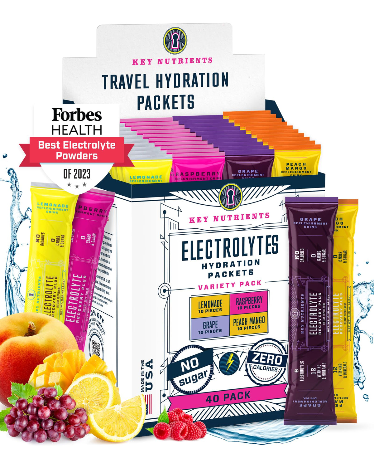 KEY NUTRIENTS Electrolytes Powder Packets No Sugar - 4 Delicious Flavo