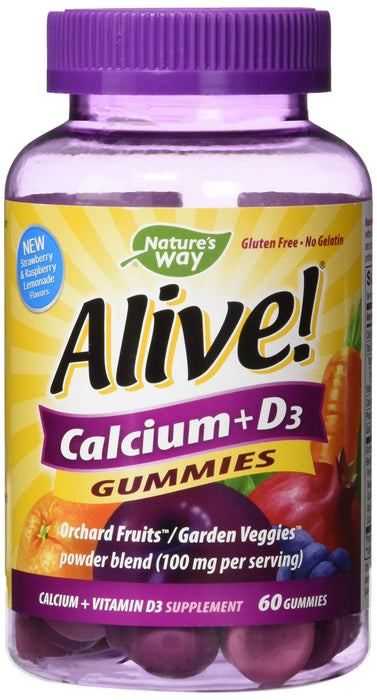 Nature's Way Nature's Way Alive! Premium Calcium + D3, Orchard Fruits/Garden Veggies Powder Blend, 60 Capsules (Pack of 1)