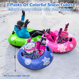 KEUCL 3 Pack Snow Tubes, Inflatable Snow Sled for Kids & Adults, Thickened Heavy Duty Hard Bottom Snow Sleds with Handles, Snow Tube Winter Outdoor Sports Toys for Boys Girls Family Activities