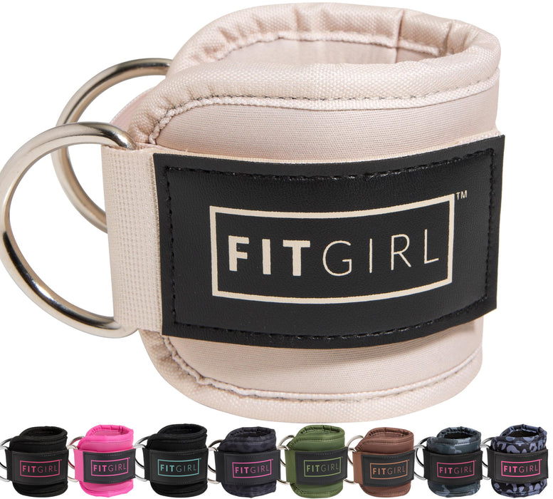 FITGIRL - Ankle Strap for Cable Machines and Resistance Bands, Work Out Cuff Attachment for Home & Gym, Booty Workouts - Kickbacks, Leg Extensions, Hip Abductors, for Women Only (Beige, Pair)