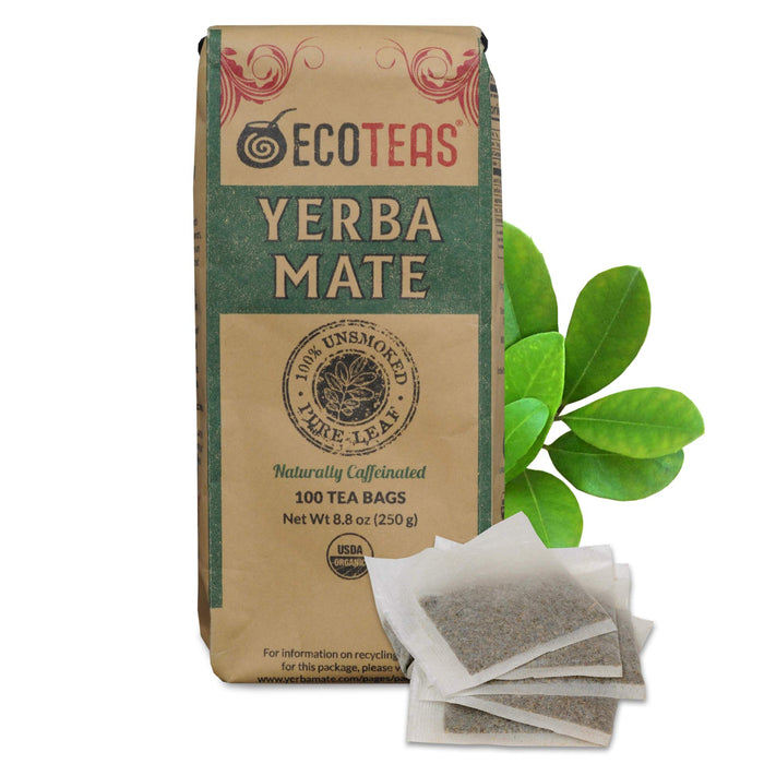 ECOTEAS - Unsmoked Yerba Mate Tea Bags - Detox and Hi Caf Tea - Organic - 100 Tea Bags, 8.8 oz