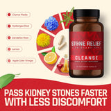 STONE RELIEF Cleanse - Pass Kidney Stones Faster with Less Discomfort - Includes Support Group Access - Organic Ingredients - No Side Effects - 60 Capsules