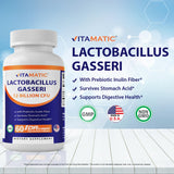 Vitamatic Lactobacillus Gasseri - 12 Billion per DR Capsule - 60 Count - Digestive Support - Made with Prebiotic Inulin Fiber