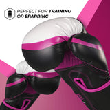 Sanabul Essential Gel Boxing Gloves | Kickboxing Gloves | Punching Bag Gloves For Men and Women, Black/Pink 14 oz