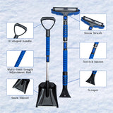 KOKKING 4 in 1 Snow Shovel Kit Extendable Snow Brush 180°Pivoting with Ice Scrapers & Snow Brushes with Foam Grip for Car, Trucks, SUVs, Vehicle (Blue)