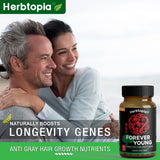 Herbtopia Forever Young Longevity Supplement for Immunity, Anti Gray Hair, Telomere Lengthening & Happy Mood w/Ginseng, Astragalus, Lions Mane, Reishi Mushroom, Codonopsis | Organic - 60 Caps