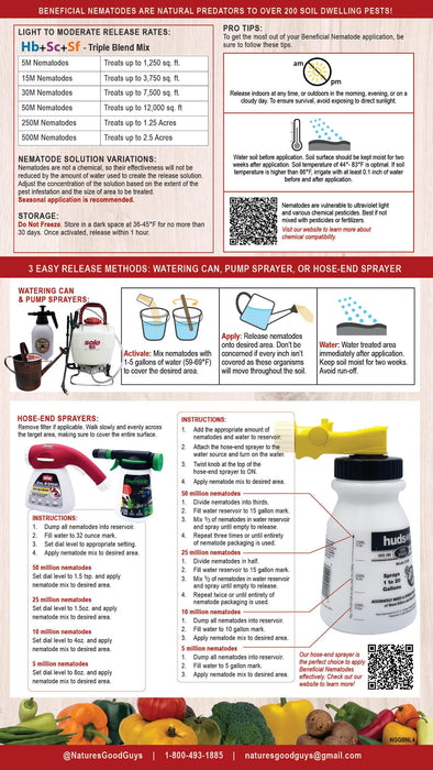 NaturesGoodGuys Beneficial Nematodes Triple Blend Pack HB+SC+SF - General Biological Pest Control (500 Million)