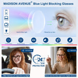 Madison Avenue Blue Light Blocking Glasses Oversized Fashion Blue Light Glasses for Women Anti Eyestrain & UV Protection Computer Eyeglasses (Transparent Blue)