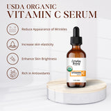 Organic Vitamin C Serum for Face - USDA Certified Facial Serum - Anti Aging For Fine Lines & Wrinkles - Potent Botanical Ingredients & Non GMO - 1oz Glass Amber Bottle & Dropper