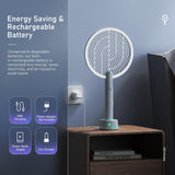 Electric Fly Swatter Racket, Mosiller 4000V 2 in 1 Bug Zapper with USB Rechargeable Base, Powerful Mosquitoes Trap Lamp & Fly Killer with 3 Layer Safety Mesh for Home, Bedroom, Kitchen, Patio (1 Pack)
