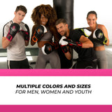 Sanabul Essential Gel Boxing Gloves | Kickboxing Gloves | Punching Bag Gloves For Men and Women, Black/Pink 14 oz