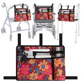 supregear Walker Bag with Cup Holder, Water-Resistant Wheelchair Pouch Folding Walker Accessory Basket for Wheelchairs, Rollators, Scooters (Floral)