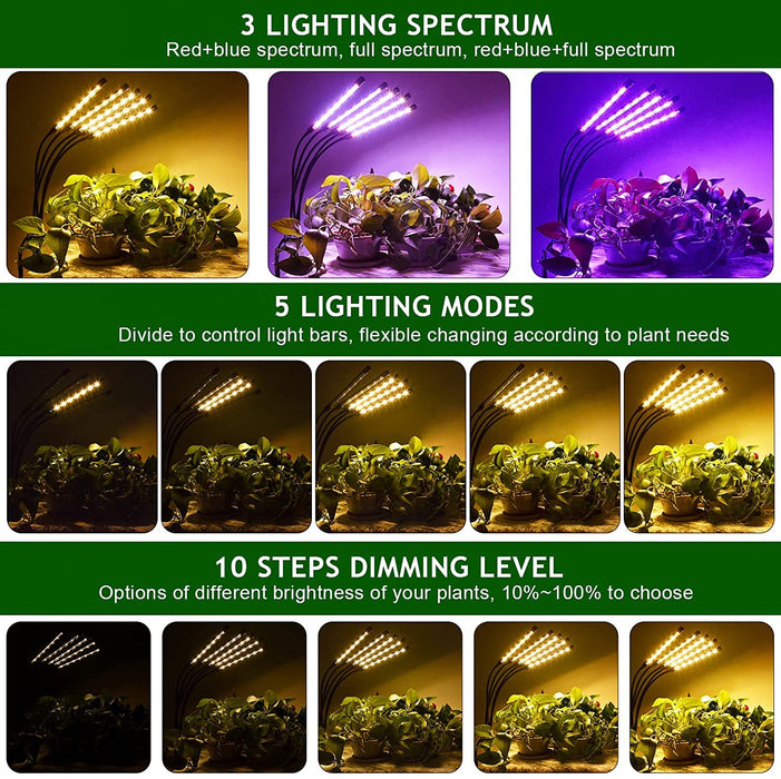 KEELIXIN Grow Lights for Indoor Plants,5 Heads Red Blue White Full Spectrum Plant Light with 15-60" Adjustable Tripod Stand, Indoor Grow Lamp with Remote Control and Auto On/Off Timer Function