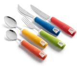 Special Supplies Adaptive Utensils (5-Piece Kitchen Set) Wide, Non-Weighted, Non-Slip Handles for Hand Tremors, Arthritis, Parkinson’s or Elderly Use - Stainless Steel Knives, Fork, Spoons