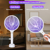 Electric Fly Swatter Racket 3000V Bug Zapper 2 in 1 Mosquito Zapper USB Rechargeable, 1200mAh Mosquitoes Killer Lamp & Fly Zapper with 3 Layer Safety Mesh for Home, Bedroom, Kitchen, Patio (2 Pack)