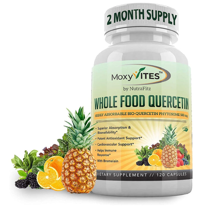 Quercetin with Bromelain 500mg Supplement - Bioactive Phytosome Complex, Pure Organic Whole Food Seasonal Support, Healthy Inflammatory Response, Antioxidant, 20X Absorption & Bioavailability-120 Caps