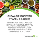 NaturesPlus Chewable Iron - 27 mg, 90 Chewable Tablets - High Potency Supplement with Vitamin C & Herbs, Promotes Healthy Blood, Natural Energy - Vegetarian, Gluten-Free - 90 Servings