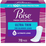 Poise Ultra Thin Incontinence Pads & Postpartum Incontinence Pads, 6 Drop Ultimate Absorbency, Long Length, 78 Count (3 Packs of 26), Packaging May Vary